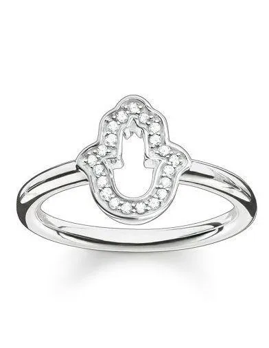 Thomas Sabo Glam And Soul Sterling Silver White Zirconia Hand Of Fatima Ring D