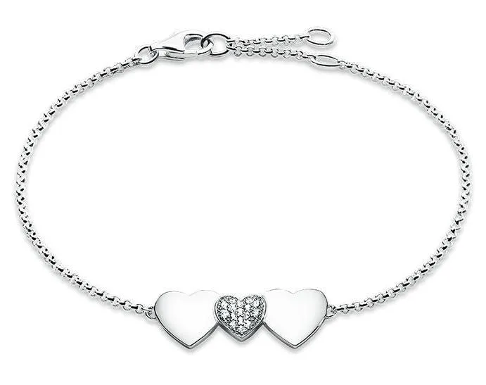 Thomas Sabo Glam And Soul Sterling Silver White Zirconia Three Hearts D