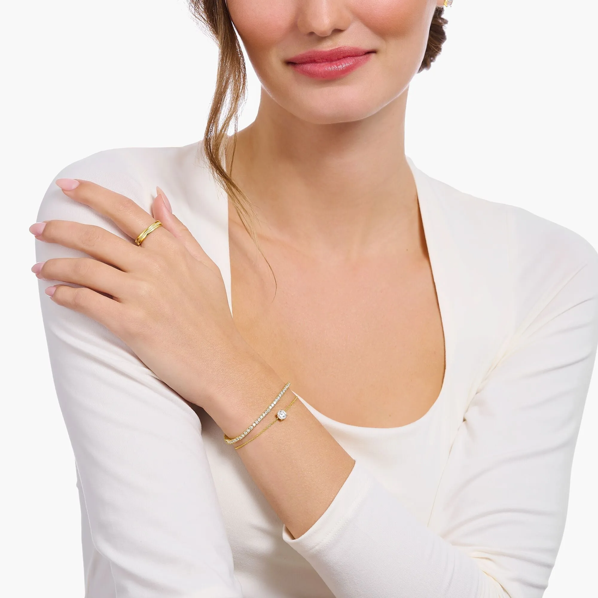 Thomas Sabo Gold Plated Sterling Silver Circle White Zirconia Bracelet