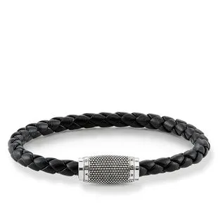 Thomas Sabo Rebel At Heart Sterling Silver Black Leather Kathmandu Bracelet
