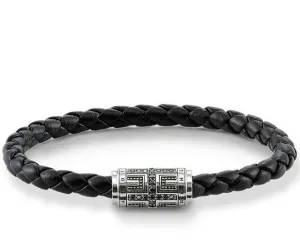 Thomas Sabo Rebel At Heart Sterling Silver Black Zirconia Leather Cross Bracelet