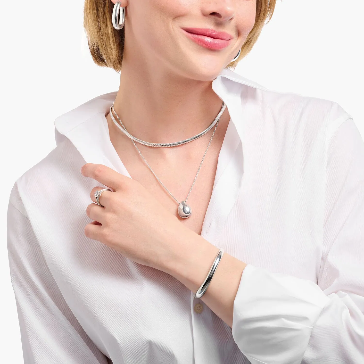 Thomas Sabo Sterling Silver Bold Organic Drop Pendant On 45-50cm Chain