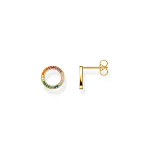 Thomas Sabo Sterling Silver Gold Plated Together Ring Rainbow CZ Stud Earrings