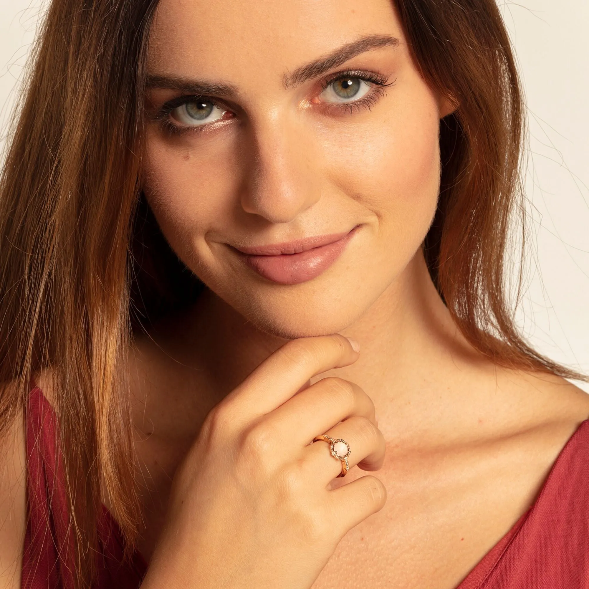Thomas Sabo Vintage Rose Gold Rose Quartz Pink Diamond Ring D