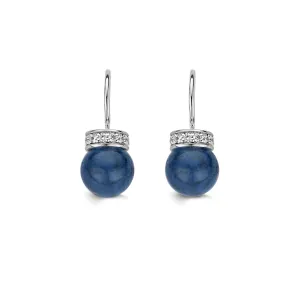 Ti Sento Earrings Drop Silver And Blue Catseye Bead Cubic Zirconia Top