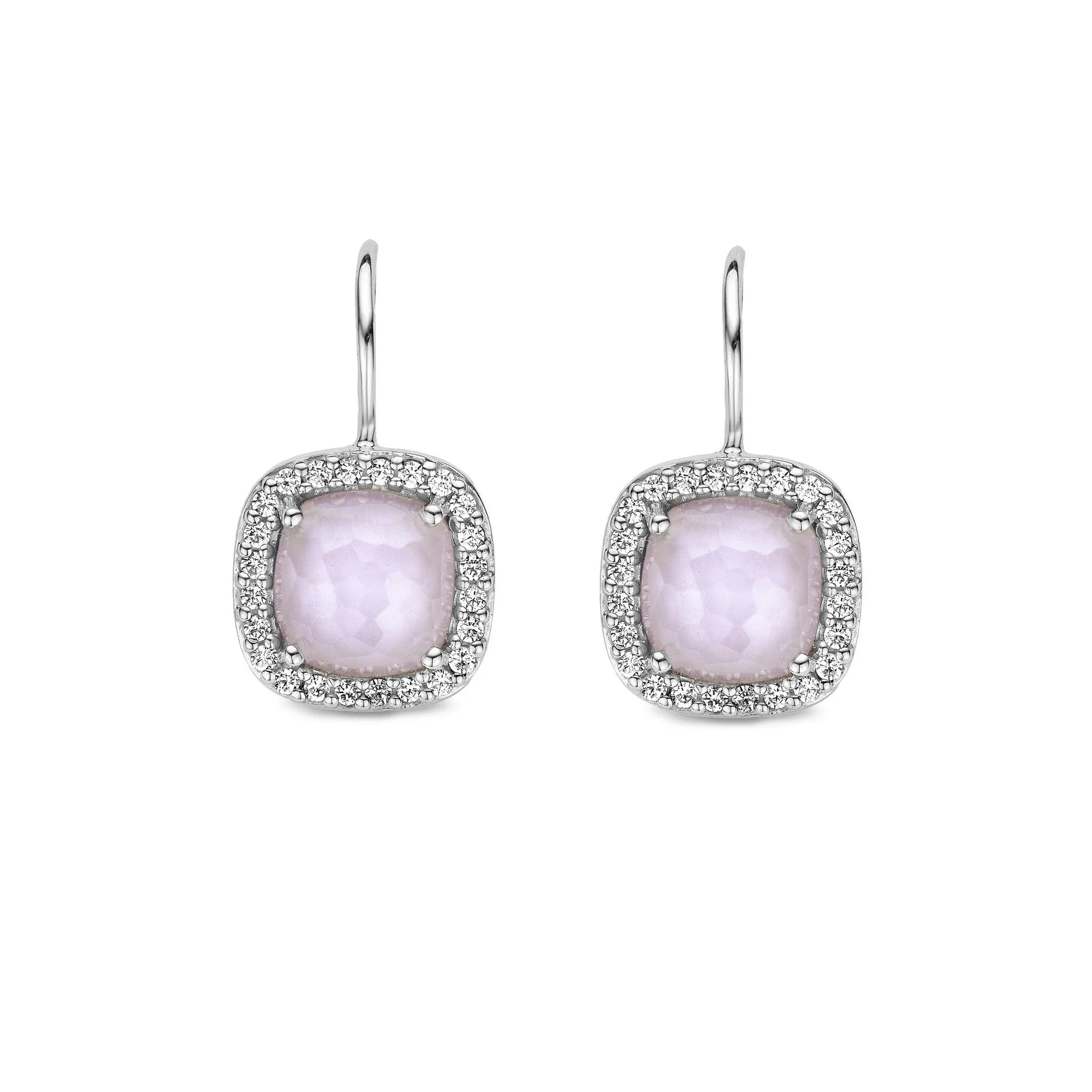 Ti Sento Earrings Drop Silver With Pink And White Cubic Zirconia Cushion