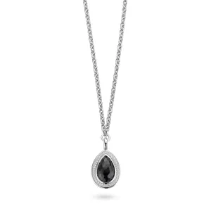 Ti Sento Necklace Silver And Black Cubic Zirconia Pear