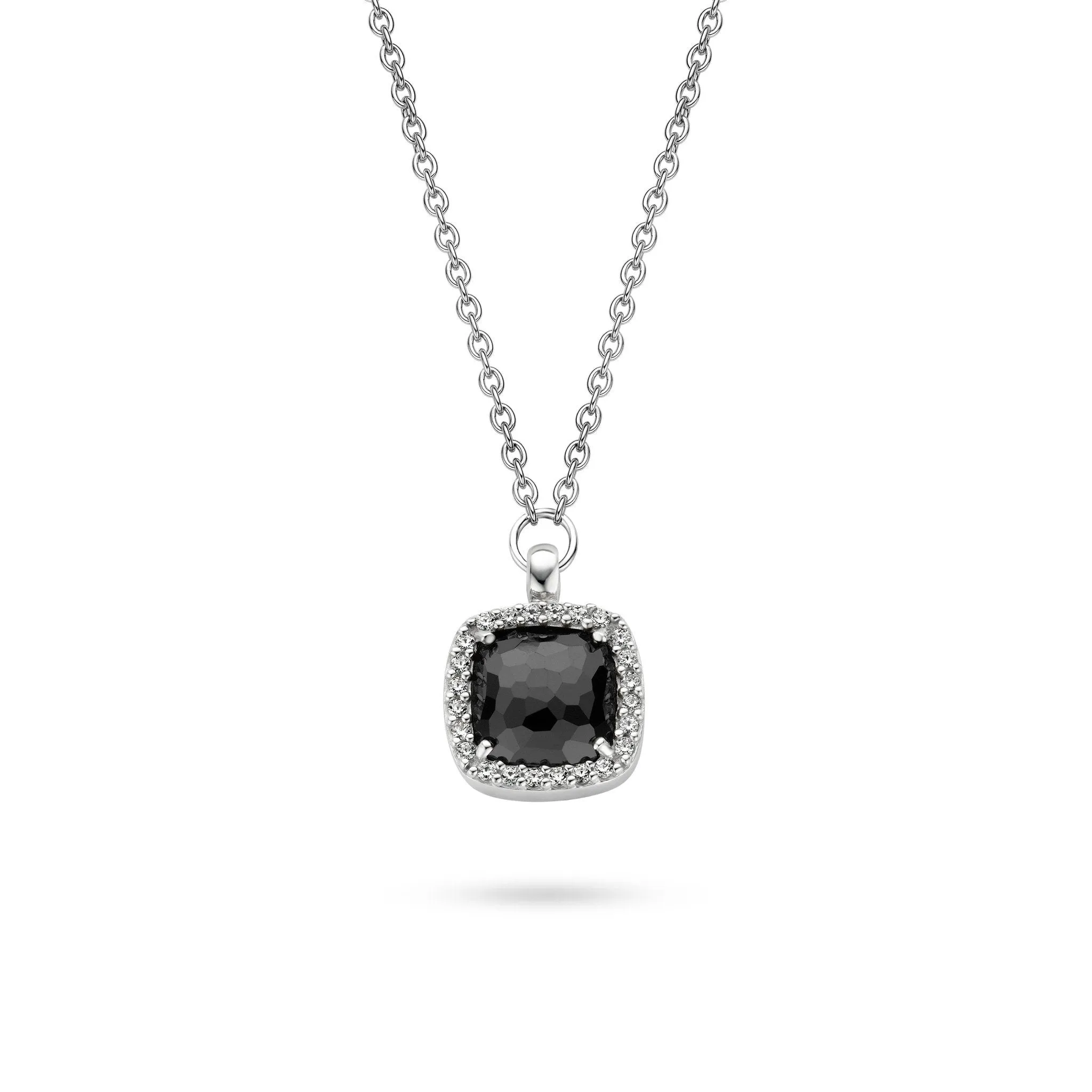 Ti Sento Sterling Silver Black Zirconia Cushion Necklace D
