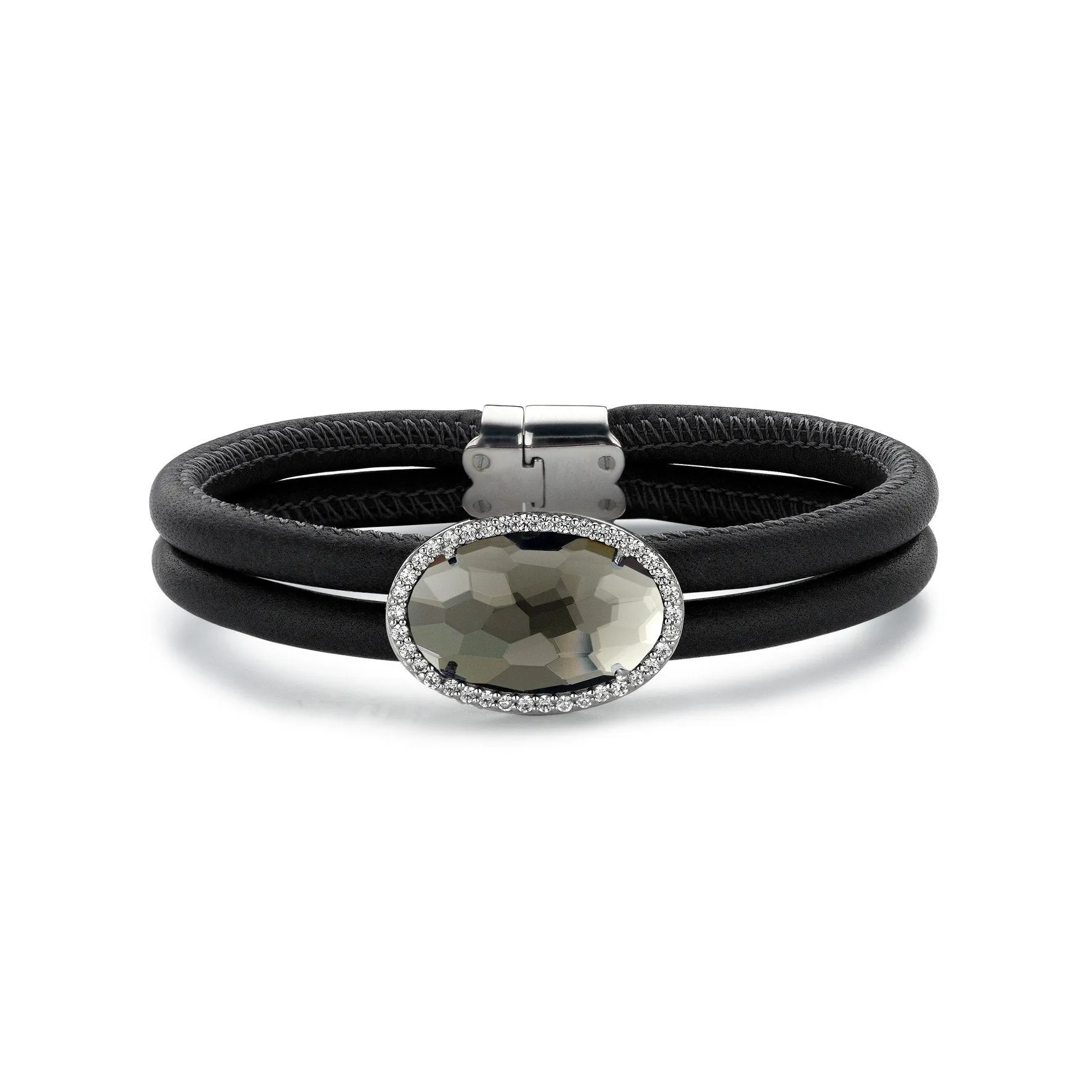 Ti Sento Sterling Silver Grey Crystal Leather Double Bracelet D