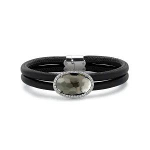Ti Sento Sterling Silver Grey Crystal Leather Double Bracelet D