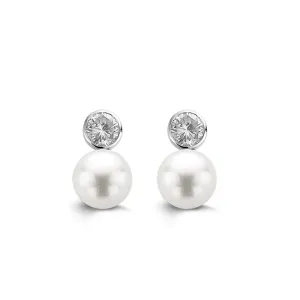 Ti Sento Sterling Silver Pearl Cubic Zirconia Ti Sento Earrings