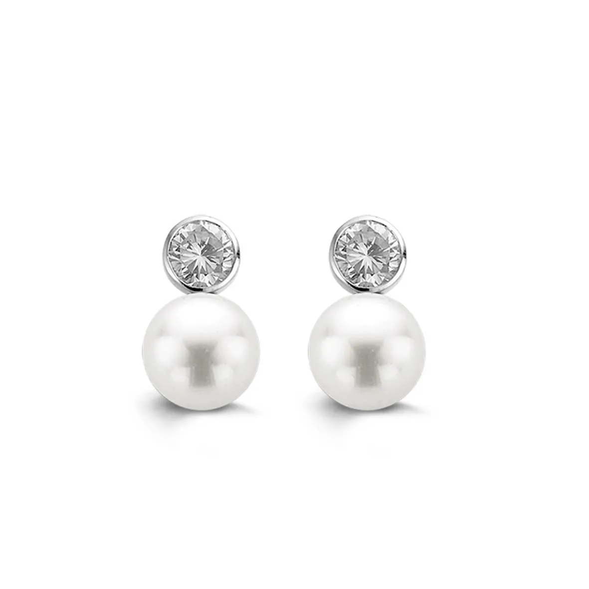 Ti Sento Sterling Silver Pearl Cubic Zirconia Ti Sento Earrings