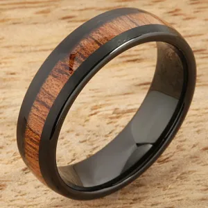 Tungsten Black Iron Plated Natural Koa Wood Oval Wedding Ring 6mm