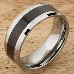 Tungsten Carbide Cocobolo (Red Wood) Beveled Edge Wedding Ring 8mm