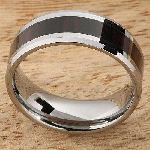Tungsten Carbide Cocobolo (Red Wood) Beveled Edge Wedding Ring 8mm