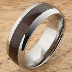 Tungsten Carbide Cocobolo (Red Wood) Oval Wedding Ring 8mm