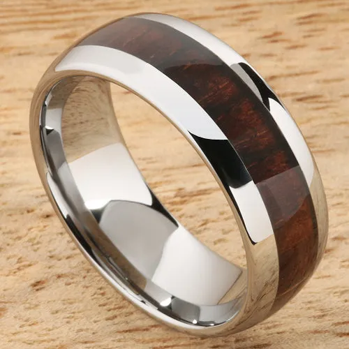 Tungsten Carbide Cocobolo (Red Wood) Oval Wedding Ring 8mm