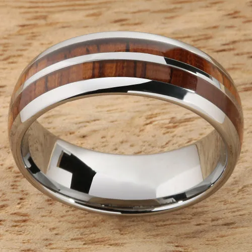 Tungsten Carbide Natural Koa Wood Double Row Oval Wedding Ring 8mm