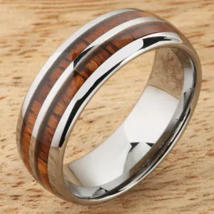 Tungsten Carbide Natural Koa Wood Double Row Oval Wedding Ring 8mm