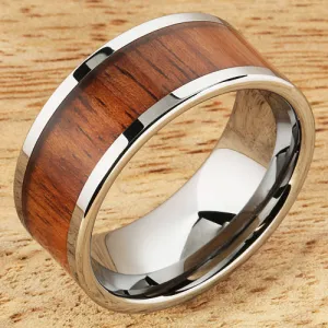 Tungsten Carbide Natural Koa Wood Flat Wedding Ring 10mm