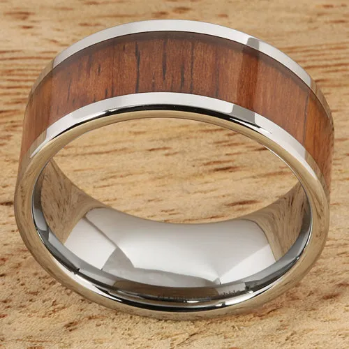 Tungsten Carbide Natural Koa Wood Flat Wedding Ring 10mm