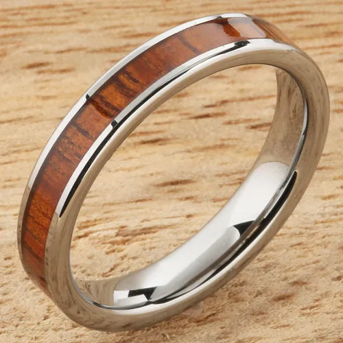 Tungsten Carbide Natural Koa Wood Flat Wedding Ring 4mm