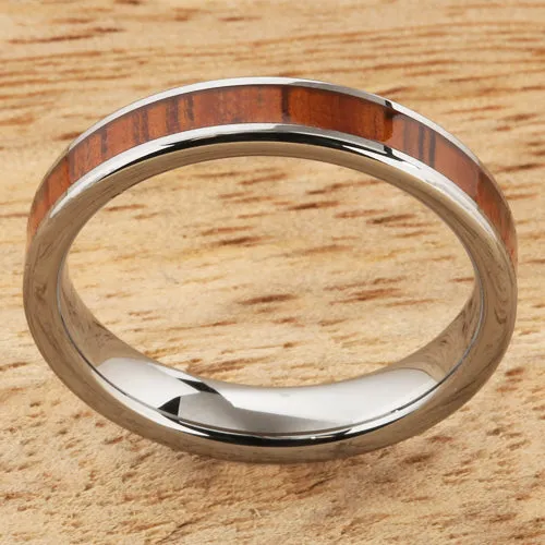 Tungsten Carbide Natural Koa Wood Flat Wedding Ring 4mm
