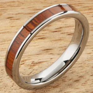 Tungsten Carbide Natural Koa Wood Flat Wedding Ring 4mm