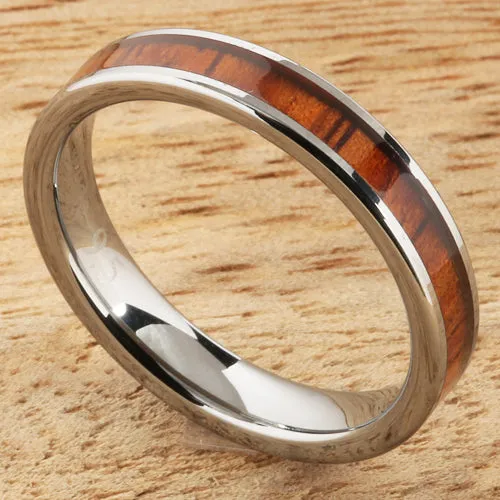 Tungsten Carbide Natural Koa Wood Flat Wedding Ring 4mm