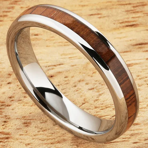 Tungsten Carbide Natural Koa Wood Oval Wedding Ring 4mm