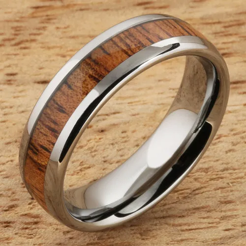 Tungsten Carbide Natural Koa Wood Oval Wedding Ring 6mm