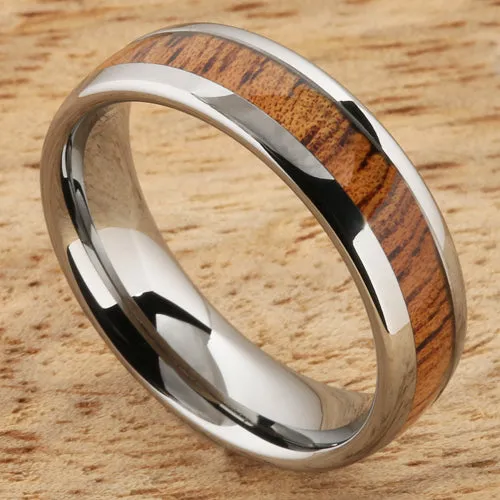 Tungsten Carbide Natural Koa Wood Oval Wedding Ring 6mm
