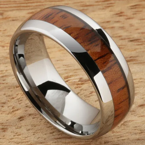 Tungsten Carbide Natural Koa Wood Oval Wedding Ring 8mm