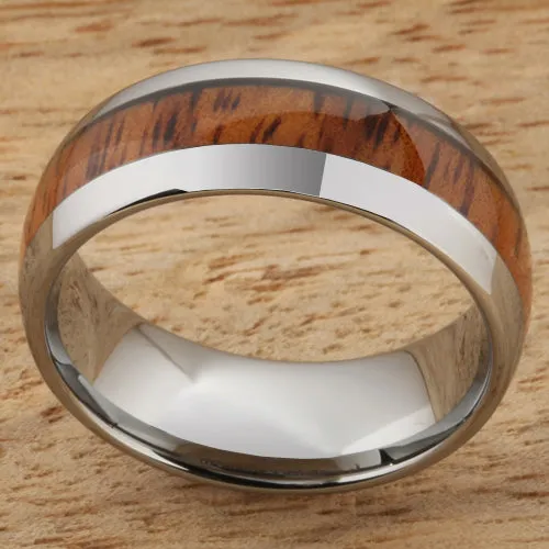 Tungsten Carbide Natural Koa Wood Oval Wedding Ring 8mm