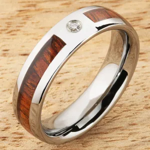 Tungsten Carbide Natural Koa Wood with CZ Oval Wedding Ring 6mm