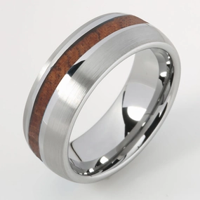 Tungsten Hawaiian Koa Wood Inlaid Oval Brushed Wedding Ring 8mm