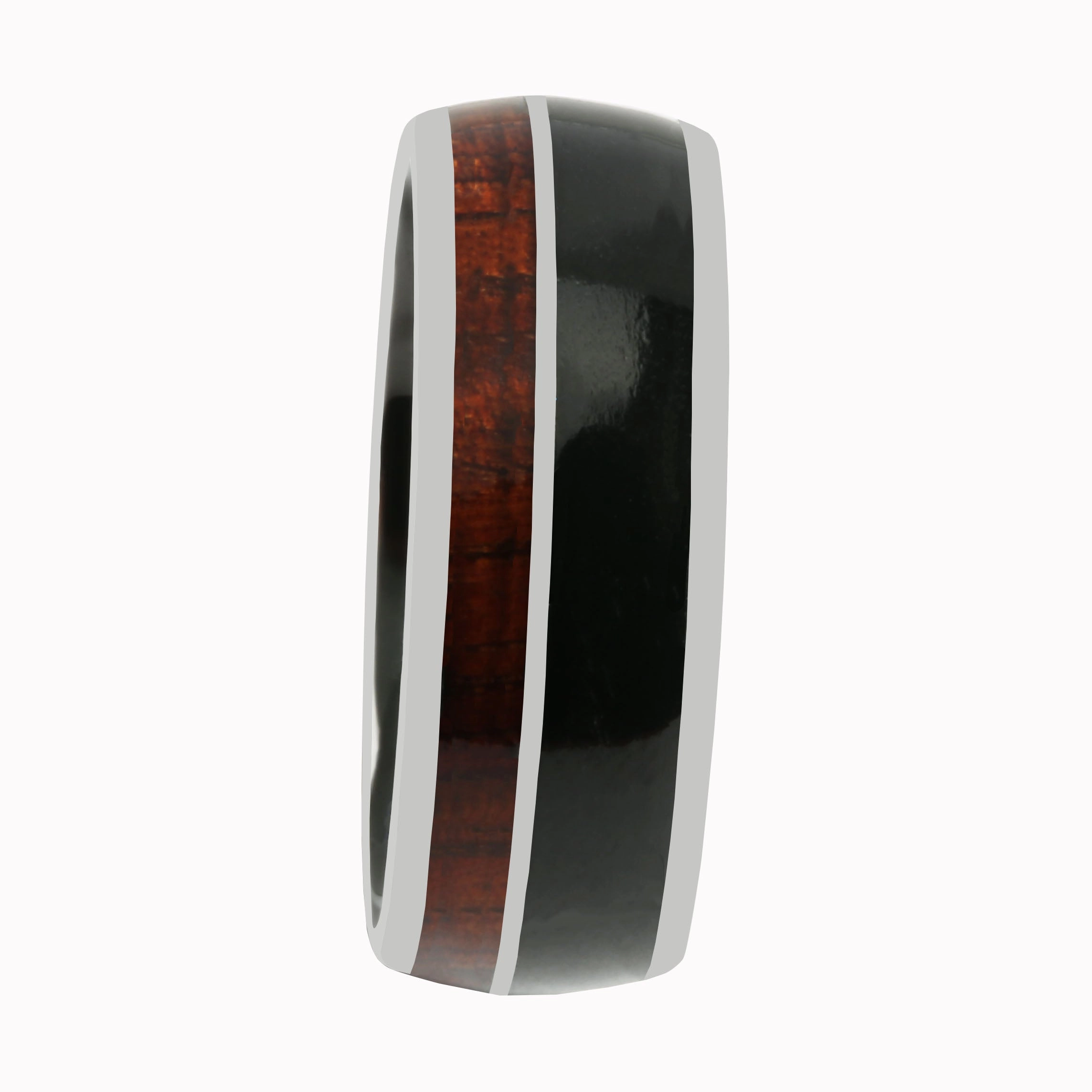 Tungsten Koa Wood and Onyx Inlaid Wedding Ring Barrel 8mm