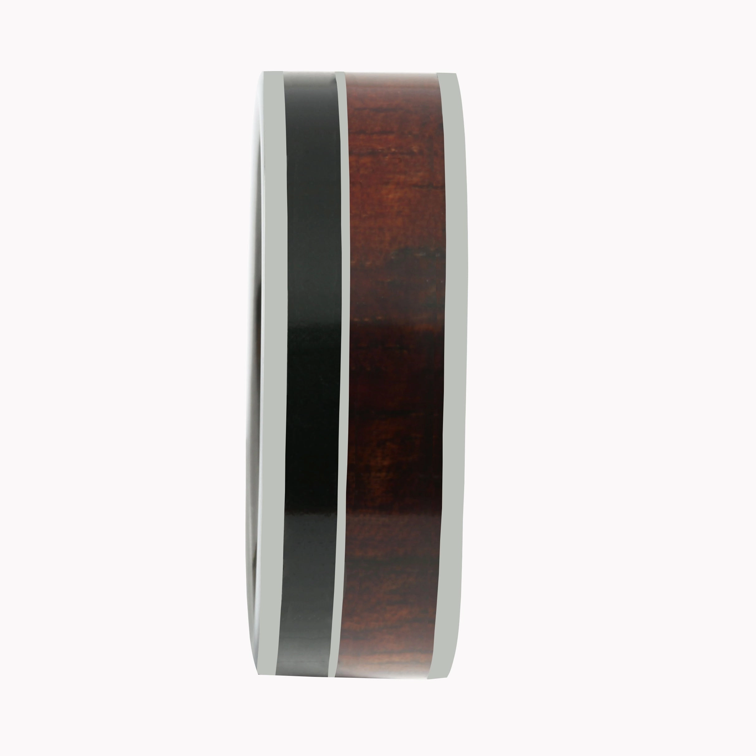 Tungsten Koa Wood and Onyx Inlaid Wedding Ring Flat 8mm