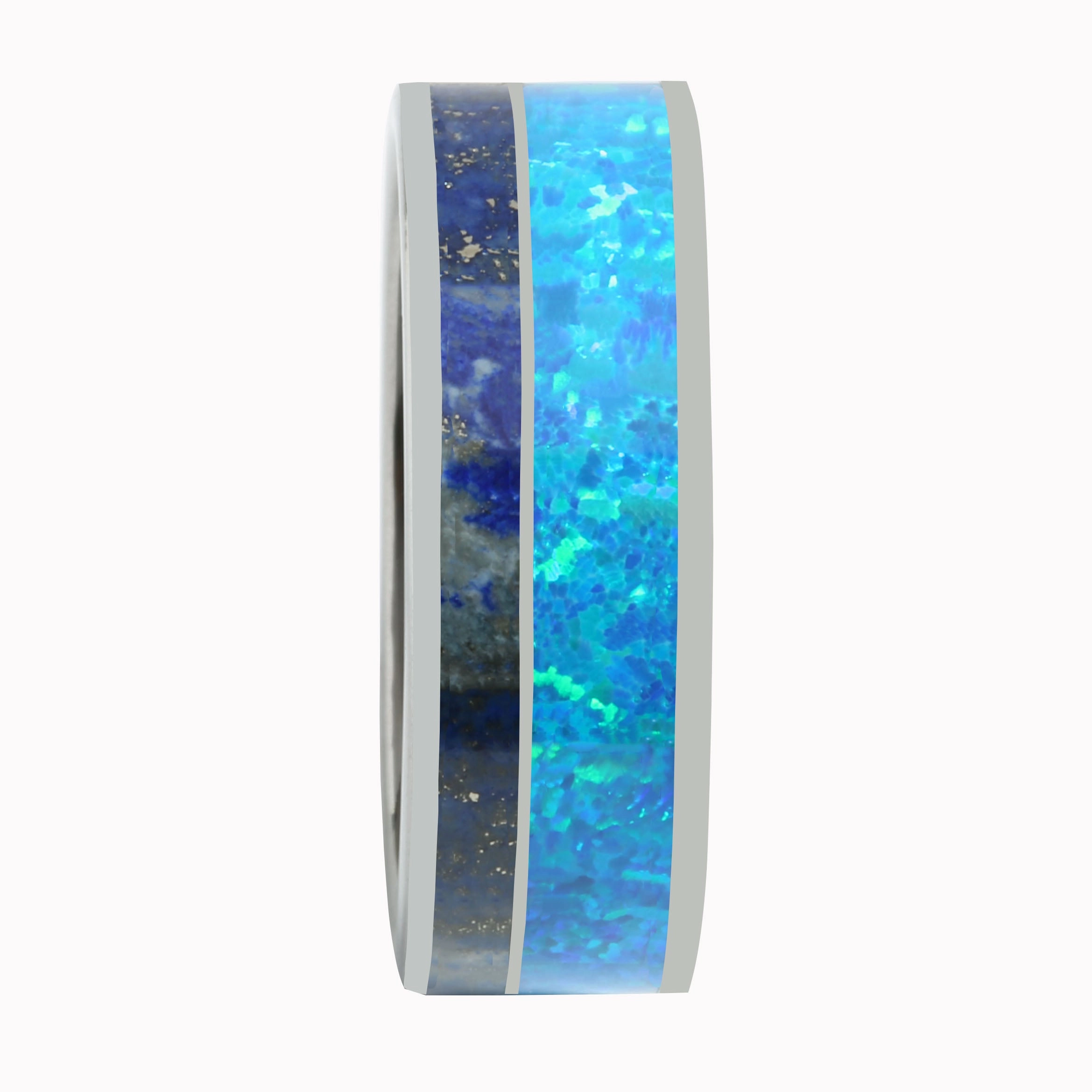 Tungsten Lapis Lazuli and Blue Opal Inlaid Wedding Ring Flat 8mm