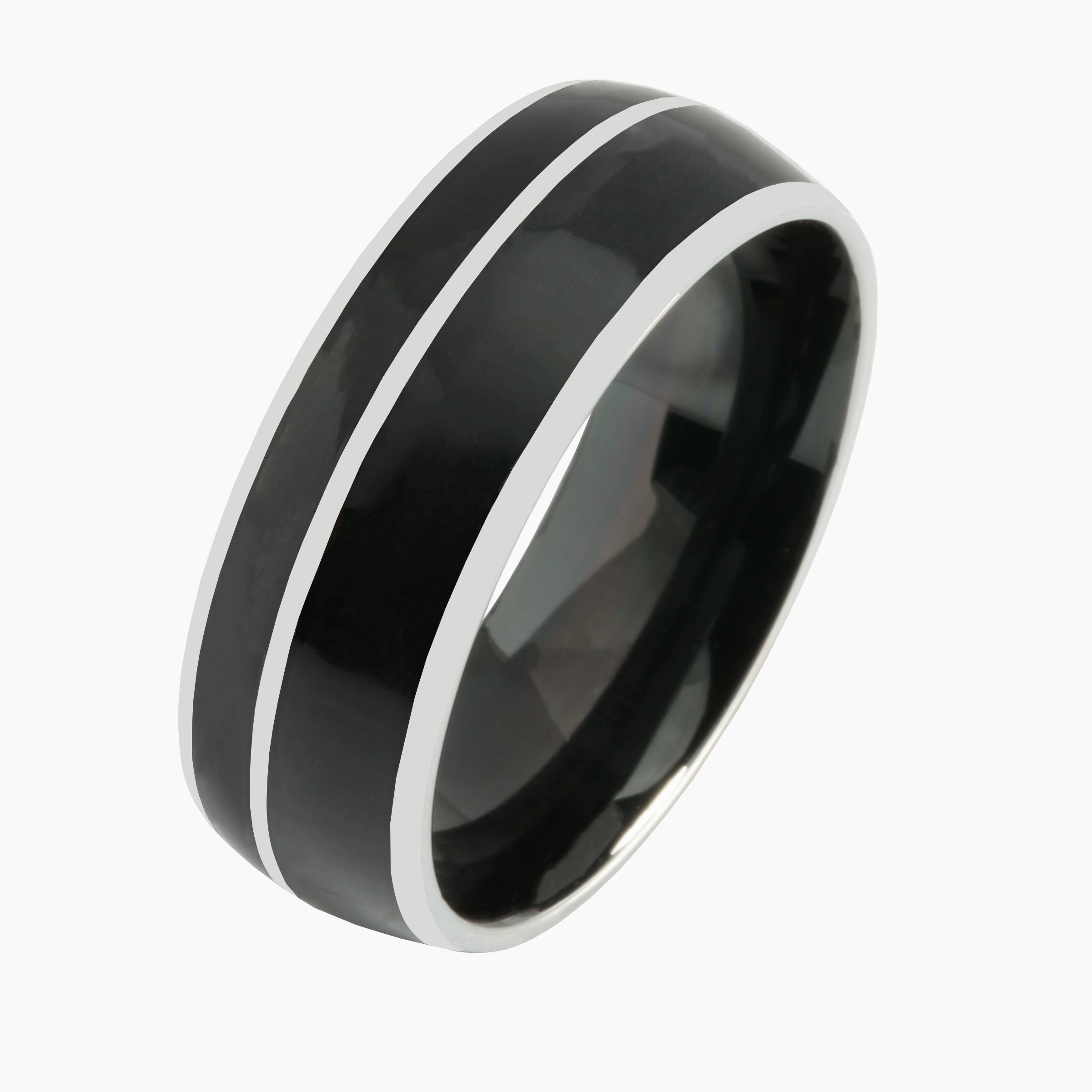 Tungsten Onyx Inlaid Double Row Wedding Ring Barrel 8mm