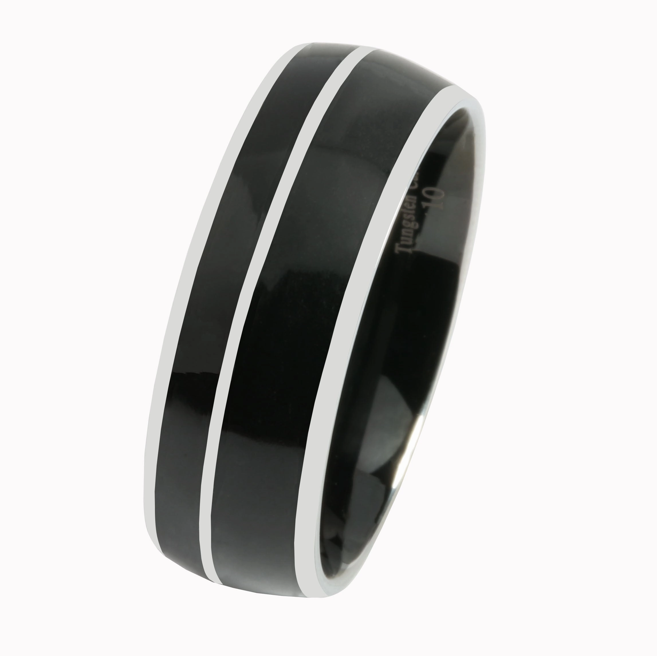 Tungsten Onyx Inlaid Double Row Wedding Ring Barrel 8mm