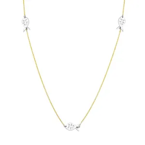 Two-Tone 925 Sterling Silver Gold Plated 5 Fish 34 Inches Necklace - DIN00023GP