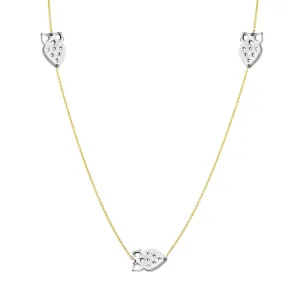 Two-Tone 925 Sterling Silver Gold Plated 5 Owl 34 Inches Necklace - DIN00022GP