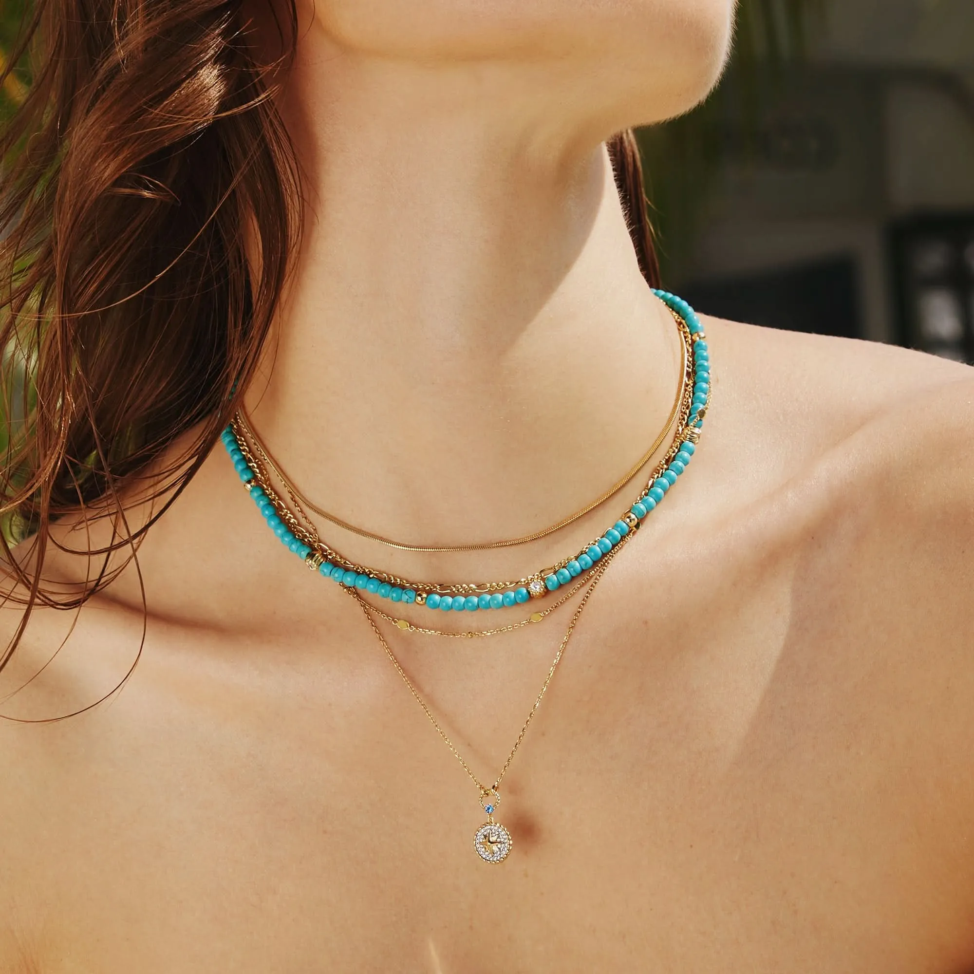 Two-Tone Eight-Pointed Star Signet Necklace N063-05T