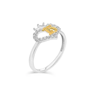 Two-Tone Plated 925 Sterling Silver Quinceaera Crown Heart Ring - GMR00427RG