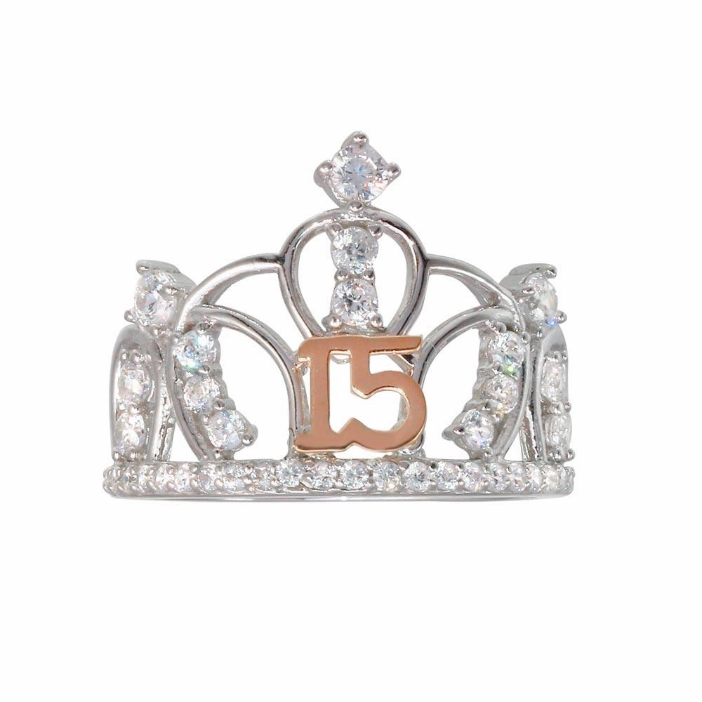 Two-Tone 925 Sterling Silver CZ Quinceanera Crown Ring - GMR00304RHR