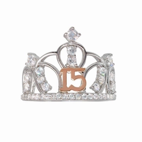 Two-Tone 925 Sterling Silver CZ Quinceanera Crown Ring - GMR00304RHR