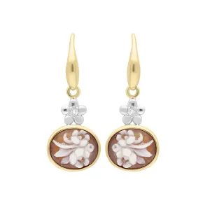 Yellow Gold Plated Sterling Silver Cubic Zirconia Cameo Oval Flower Drop Earrings D